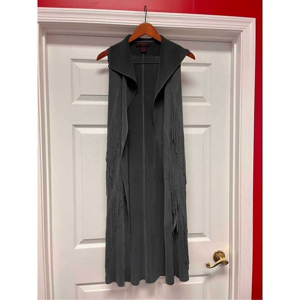 Pleats Collection Gray Fine Pleat Fringed Duster sz M EUC